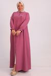 36005 Large Size Double Layer Crepe Mevlana Abaya-Dried rose