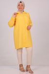 38095 Large Size Linen Airobin Shirt with Stone Collar - Yellow