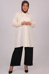 38095 Large Size Linen Airobin Shirt with Stone Collar - Cream
