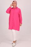 38095 Large Size Linen Airobin Shirt with Stone Collar - Pink