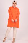 38095 Large Size Linen Airobin Shirt with Stone Collar - Orange