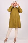 38095 Large Size Linen Airobin Shirt with Stone Collar - Oil Green