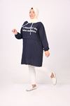 28050 Large Size White Hooded Miracle Tunic -Navy Blue