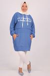 28050 Large Size White Hooded Miracle Tunic -İndigo