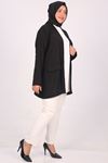 33027-1 Plus Size Double Layer Crepe Buttonless Jacket-Black