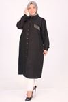 38099 Large Size Pocket Detailed Linen Airobin Shirt - Black