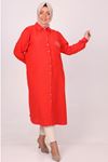 38099 Large Size Pocket Detailed Linen Airobin Shirt - Red