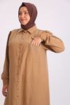 38099 Large Size Pocket Detailed Linen Airobin Shirt - Brown