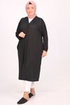 33038 Plus Size Buttoned Mina Long Jacket - Black