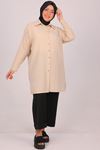 38112 Large Size Linen Airobin Shirt with Pocket Stone - Stone