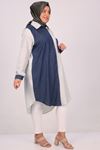 38097-1 Large Size Striped Linen-Denim Shirt-Navy Blue Khaki