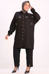 37036 Large Size Linen Airobin Stone Printed Trousers Suit-Black