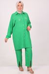 37036 Large Size Linen Airobin Stone Printed Trousers Suit -Benetton