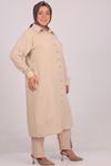 37038 Large Size Linen Airobin Button Detailed Trousers Suit -Beige