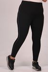 29506 Plus Size Scuba Leggings with Side Stripes - Black