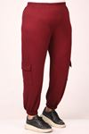 39507 Plus Size Cargo Pocket Crystal Two Thread Sweatpants-Burgundy