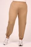 39507 Plus Size Cargo Pocket Crystal Two Thread Sweatpants-Mink