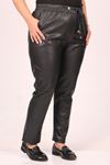 39039 Large Size Elastic Waist Leather Trousers-Black