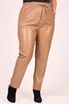 39039 Large Size Leather Trousers with Elastic Waist - Mink