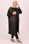 24031 Plus Size Waist Fur Collar Quilted Vest-Black