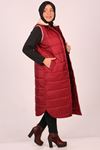 24031 Plus Size Waist Fur Collar Quilted Vest-Burgundy