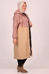 33065 Plus Size Bondit Double Color Trench Coat-Powder-Mink