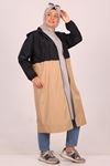 33065 Plus Size Bondit Double Color Trench Coat-Navy Blue-Mink