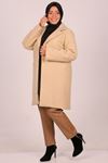 33045 Large Size Buttoned Curly Lamb Coat-Cream