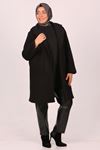 33045 Large Size Buttoned Curly Lamb Coat-Black