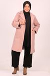 33045 Large Size Buttoned Curly Lamb Coat-Powder