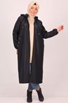 33067 Plus Size Sleeve Detailed Bondit Trench Coat-Navy Blue