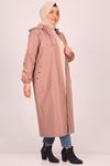 33067 Plus Size Sleeve Detailed Bondit Trench Coat-Powder