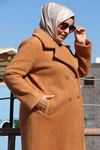 33059 Large Size Button Detailed Felt Coat-Tan