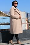 33059 Large Size Button Detailed Felt Coat-Cream