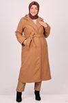 33063 Plus Size Cuffed Curly Lamb Coat-Tan