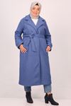 33063 Plus Size Cuffed Curly Lamb Coat-İndigo