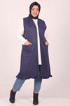 34013 Large Size Pocket Detailed Nubuck Vest-Navy blue