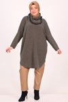 38142 Large Size Mir Pompom Detailed Tunic-Khaki