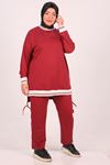 37041 Large Size Ribbed Two Thread Tracksuit Set-Burgundy