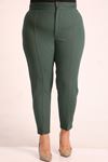 39045 Large Size Scuba Slit Front Slim Leg Trousers-Emerald