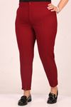 39045 Large Size Scuba Slit Front Slim Leg Trousers-Burgundy