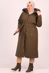 33077 Large Size Removable Hooded Coat-Khaki