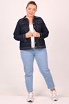 23022 Plus Size Short Denim Jacket - Navy Blue