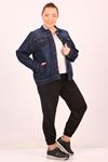 23022-1 Large Size Stonewashed Short Denim Jacket - Navy Blue