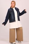 23022-2 Large Size Grinding Nails Short Denim Jacket - Dark Navyblue