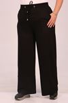 39038 Large Size Elastic Waist Crystal Two Thread Wide Leg Trousers-Black