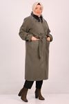 33062 Large Size Fur Collared Lined Cashew Coat-Diagonel Khaki