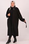33062 Large Size Fur Collared Lined Cashew Coat-Black