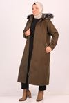 33078 Large Size Zippered Cashmere Coat-Khaki