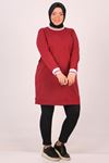 38165 Büyük Beden İki İplik Ribanalı Tunik-Bordo